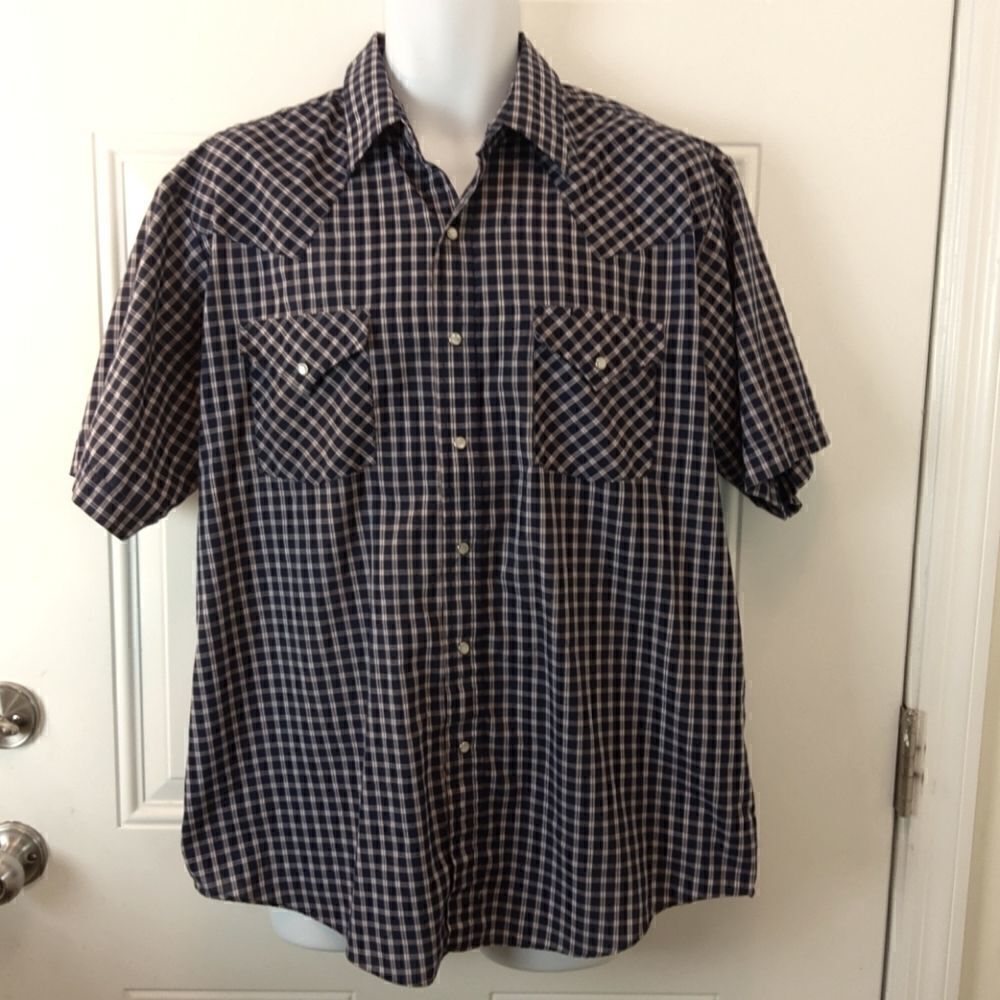 (3/$20) Plains blue plaid Pearl snap shirt